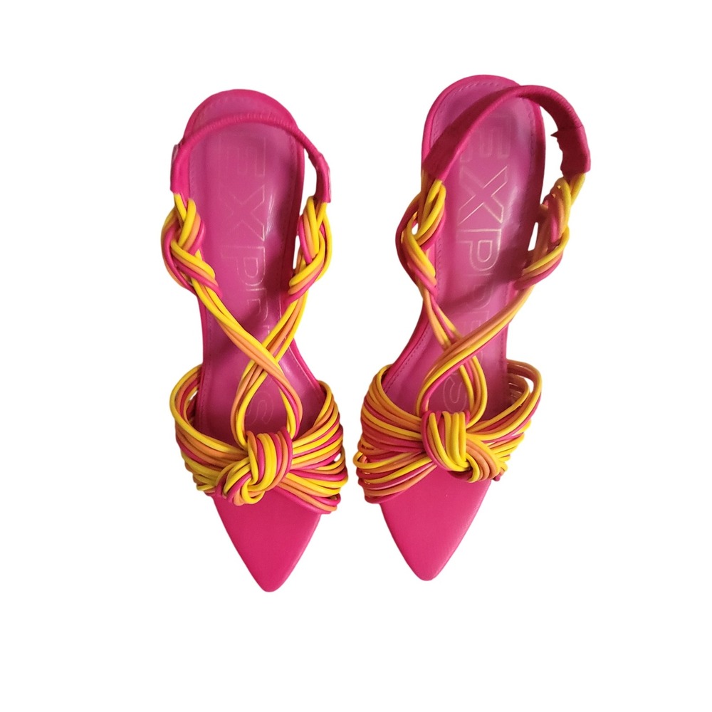 Express Womens Pink Orange Yellow Strappy Knotted Pointed Toe Stiletto Heels 6